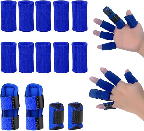 Finger Support Splints, Adjustable Set of 4 Trigger Finger Splint and 10 Nylon Finger Sleeves for Pain Relief, Finger Brace Stabilizer for Broken Finger, Straightening, Arthritis, Injured Finger in Saudi Arabia