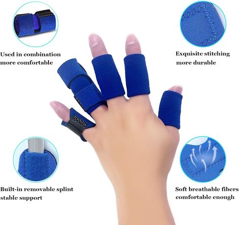 Finger Support Splints, Adjustable Set of 4 Trigger Finger Splint and 10 Nylon Finger Sleeves for Pain Relief, Finger Brace Stabilizer for Broken Finger, Straightening, Arthritis, Injured Finger in Saudi Arabia