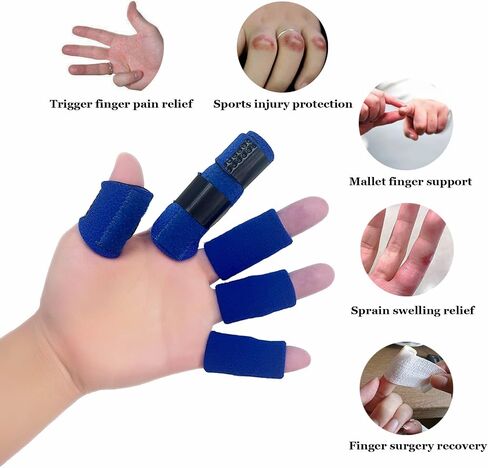 Finger Support Splints, Adjustable Set of 4 Trigger Finger Splint and 10 Nylon Finger Sleeves for Pain Relief, Finger Brace Stabilizer for Broken Finger, Straightening, Arthritis, Injured Finger in Saudi Arabia