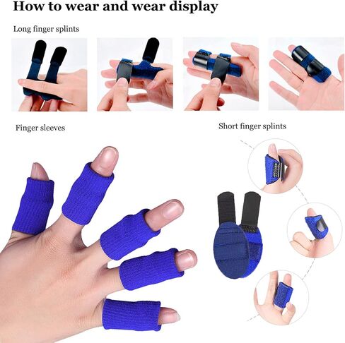 Finger Support Splints, Adjustable Set of 4 Trigger Finger Splint and 10 Nylon Finger Sleeves for Pain Relief, Finger Brace Stabilizer for Broken Finger, Straightening, Arthritis, Injured Finger in Saudi Arabia