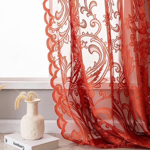 Grey Lace Curtains 63 Inch Length - Rod Pocket Vintage Floral Pattern Lace Curtains for Room Decoration, Elegant Textured Curtains for Kitchen Light Filtering, 54 x 63 Inch, 2 Panel Sets, Grey in Saudi Arabia