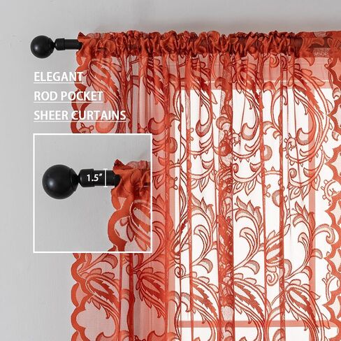 Grey Lace Curtains 63 Inch Length - Rod Pocket Vintage Floral Pattern Lace Curtains for Room Decoration, Elegant Textured Curtains for Kitchen Light Filtering, 54 x 63 Inch, 2 Panel Sets, Grey in Saudi Arabia