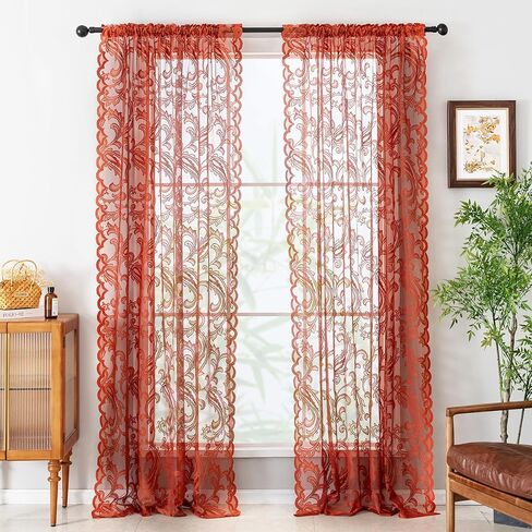 Grey Lace Curtains 63 Inch Length - Rod Pocket Vintage Floral Pattern Lace Curtains for Room Decoration, Elegant Textured Curtains for Kitchen Light Filtering, 54 x 63 Inch, 2 Panel Sets, Grey in Saudi Arabia