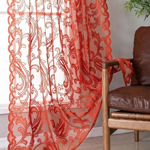 Grey Lace Curtains 63 Inch Length - Rod Pocket Vintage Floral Pattern Lace Curtains for Room Decoration, Elegant Textured Curtains for Kitchen Light Filtering, 54 x 63 Inch, 2 Panel Sets, Grey in Saudi Arabia