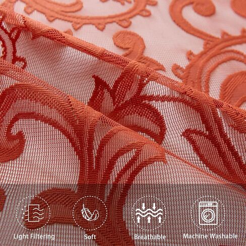 Grey Lace Curtains 63 Inch Length - Rod Pocket Vintage Floral Pattern Lace Curtains for Room Decoration, Elegant Textured Curtains for Kitchen Light Filtering, 54 x 63 Inch, 2 Panel Sets, Grey in Saudi Arabia