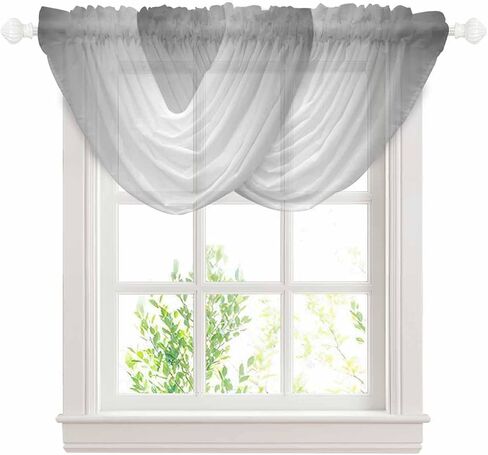 Grey Ombre Waterfall Valance Curtains, Farmhouse Sheer Swag Valance for Window Treatments, Gray Gradient Rod Pocket Elegant Valances for Living Room/Cafe, 38.5" x 47.21", 2 Panels in Saudi Arabia