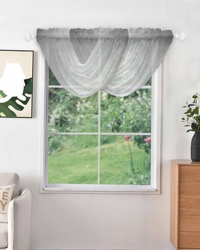 Grey Ombre Waterfall Valance Curtains, Farmhouse Sheer Swag Valance for Window Treatments, Gray Gradient Rod Pocket Elegant Valances for Living Room/Cafe, 38.5" x 47.21", 2 Panels in Saudi Arabia