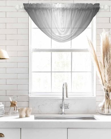 Grey Ombre Waterfall Valance Curtains, Farmhouse Sheer Swag Valance for Window Treatments, Gray Gradient Rod Pocket Elegant Valances for Living Room/Cafe, 38.5" x 47.21", 2 Panels in Saudi Arabia