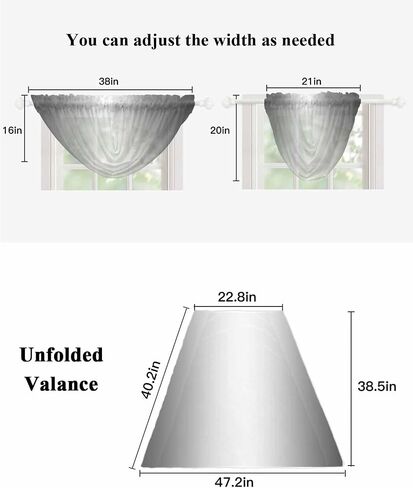 Grey Ombre Waterfall Valance Curtains, Farmhouse Sheer Swag Valance for Window Treatments, Gray Gradient Rod Pocket Elegant Valances for Living Room/Cafe, 38.5" x 47.21", 2 Panels in Saudi Arabia