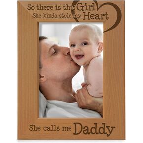 KATE POSH So there is this Girl, She kinda stole my heart, She calls me Daddy Natural Engraved Wood Photo Frame, Father Daughter Gifts, Father's Day, Best Dad Ever, New Baby, New Dad (4x6 Horizontal)