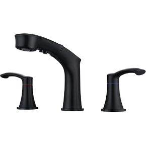 Pull Down Sprayer Bathroom Faucet in Brushed Nickel, 8 Inch Widespread Bathroom Sink Faucet,2-Handles Faucet with Water Supply Lines,3 Hole,Widespread Bathroom Faucet 3 Hole