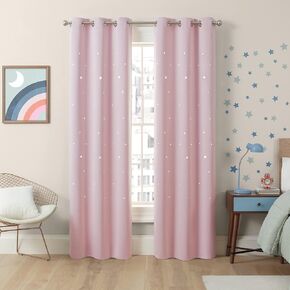 Eclipse Dreamer Star Laser Cut Room Darkening Grommet Window Curtains for Kids Bedroom or Nursery (2 Panels), 34 in x 54 in, Blush