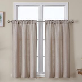 Linen Kitchen Curtains 36 Inch Length Tier Curtains, Semi Sheer Faux Linen Textured Small Cafe Curtains, Light Filtering Short Window Curtains Set, White, W 30xL 36 Inch