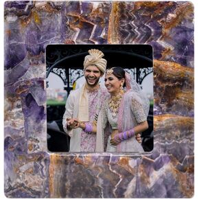 Nature's Decorations Real Amethyst Picture Photo Frame For 3.5x3.5 Photos - Polished Natural Stone Decor Hangs on Wall & Tabletop. Living Room Decor. 100% Unique Frame Size: 7x7 Inches