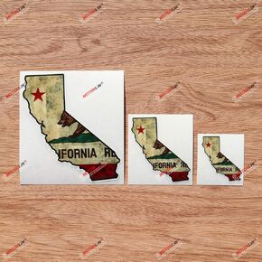 California State Flag Outline Map Cali Bear Vinyl Decal Sticker - Grunge Subdued Vintage - 3 Pack Glossy, 2 Inches, 3 Inches, 5 Inches 03290 for Car Boat Laptop