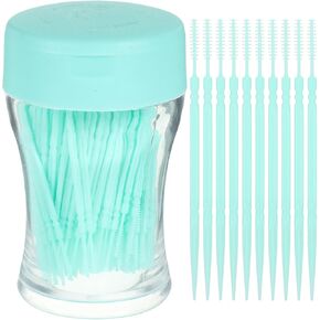 200pcs Double-head Toothpicks Soft Plastic Oral Care Interdental Floss Cleaners floss picks,braces flossers,floss for braces,floss sticks for adults(Sky-blue)