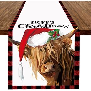Highland Cow Christmas Table Runner: Red Black Buffalo Check Cow Print Dining Table Decoration Farmhouse Kitchen Decor for Winter Seasonal Xmas Holiday Home Party 13 x 72 Inch