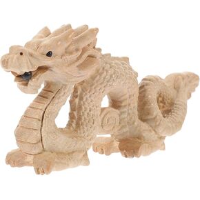 PRETYZOOM Natural Wood Dragon Statue, Carved Fengshui Dragon Sculpture Lucky Animal Figurine 2024 Year of Dragon Chinese New Year Ornaments for Good Luck Success
