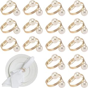 مجموعة من 16 قطعة من حلقات المناديل اللؤلؤية، أبازيم منديل الطاولة الذهبية، حلقات منديل معدنية للعطلات، حاملات أبازيم منديل عيد الفصح لعيد الشكر وعيد الميلاد وحفلات الزفاف وديكور طاولة الطعام (ذهبي) in Kuwait