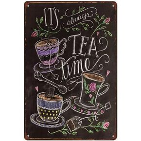 It's Tea Time Retro Metal Tin Sign Vintage Blackboard Sign Bar Cafe Restaurant Home Decor Wall Art Plate 8x12inch