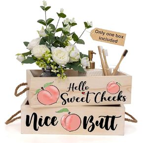Peach Bathroom Decor Box With 2 Funny Sides, Toilet Paper Basket For Toilet Tank Top Hello Sweet Cheeks Bathroom Accessory, Rustic Farmhouse Guest Bathroom Counter Organizer Tray
