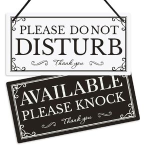 Putuo Decor Available Please Knock Sign, Do Not Disturb Hanger Sign, 10x5 Inches PVC Reversible Double Sided Black/White