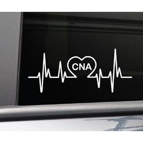 CNA Certified Nursing Assistant Heartbeat Vinyl Decal Laptop Car Truck Bumper Window Sticker, 8" x 3.25", White