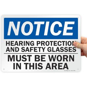 Smartsign U5-1263-RA_10X7 "NOTICE HEARING PROTECTION AND SAFETY GLASSES MUST BE WORN IN THIS AREA" Reflective Recycled Aluminum Sign, 10" x 7"