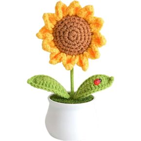 Handmade Crochet Potted Sunflower Bouquet Potted Plush Flowers Plants Knitting & Crochet Supplies Knitted Artificial Forever Flowers With Exquisite Pot for Home Decor (1PC)