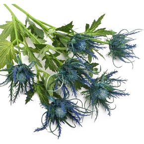 Blue Artificial Thistle Flower Bouquet 2Pcs, Artificial Spray Eryngiums Plants Rustic Thistle Simulation Sea Holly for Wedding Party Home Office Decoration