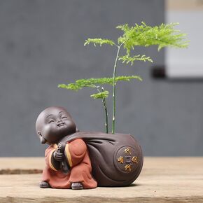 Ceramic Laughing Buddha Statue Purple Clay Maitreya Buddha Statue Happy Baby Buddha Statue Monk Figurine Office Desktop Mini Statue Tea Ornaments Home Decor Decoration (Style R)