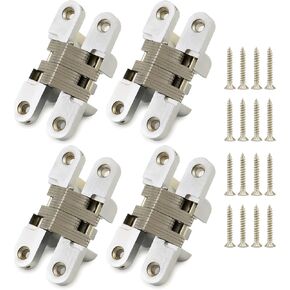 QWORK Invisible Hinge, Stainless Steel Hidden Door Hinges, 4 Pack Mortise Mount Concealed Cross Hinges Invisible Ideal for Wood and Metal Applications
