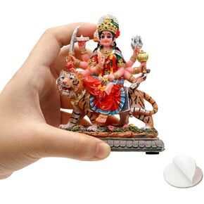 BangBangDa Durga for Car Decor - 4.1" H Small Durga on Tiger Statue for Vehicle Dashboard Hindu Goddess Father’s Day Mother’s Day Diwali Birthday Gifts for Indian People Altar Pooja Item