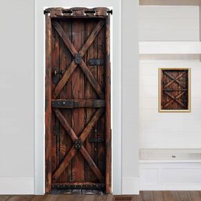 Rustic Wood Door Curtain Home Decor, Vintage European Wooden Room Darkening Blackout Curtain for Bedroom Living Room Closet Door, 1 Panel 42" W X 80" L