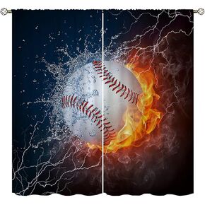 Baseball Blackout Curtains Home Decor,American Flag Professional Grand Arena Stadium League Rod Pocket Thermal Insulated Drapes Darkening Window Curtain for Girls Boy Bedroom Living Room 42 x 63 Inch