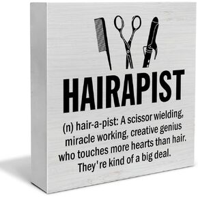 Hairstylist Gifts, Hair Salon Decor Hairapist Definition Wooden Sign Hair Salon Barbershop Decor 5 X 5 Inches Rustic Hairdresser Wood Block Signs for Desk Shelf Table