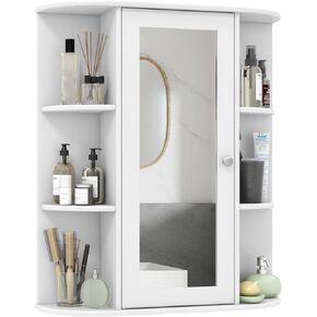Tangkula Bathroom Cabinet, Single Door Wall Mount Medicine Cabinet with Mirror(2 Tier Inner Shelves)