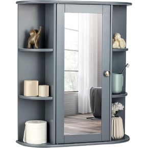 Tangkula Bathroom Cabinet, Single Door Wall Mount Medicine Cabinet with Mirror(2 Tier Inner Shelves)