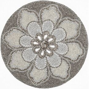 Beaded Placemats, Beaded Placemats Round White Grey Silver 13 in Round,Placemats for Dining Table,Beaded Placemats, Beaded Charger Placemats,Holiday & Christmas Beaded Placemats,Beaded Glitz Charger