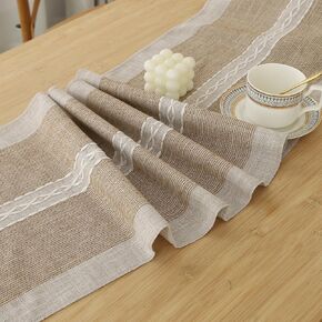 Grey Braided Stripe Table Runner Christmas Farmhouse Style-Handmade Rustic Linen Coffee Table Decoration Runner for Wedding Holiday Party and Dining Decor 13*36 inches