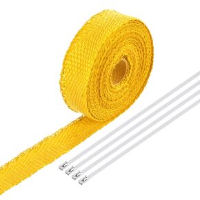 MECCANIXITY Fiberglass Exhaust Wrap Tape, 1" x 16' Black Header Heat Wrap with 4 Stainless Ties for Hot Rods and Motorcycle