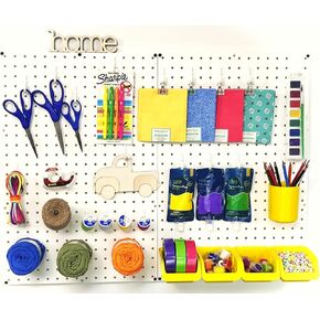 WallPeg Craft Organizer Pegboard Kit- 2 Pegboard Panels (24x16 ea) - 4 Peg Board Bins & Cup - 20 Peg Hooks -Crafts Storage and Craft Organization - Office, Home, Shop (PK-241)