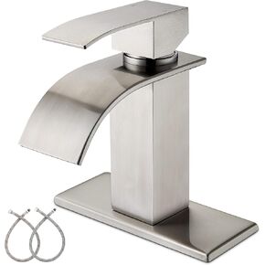 Waterfall Bathroom Sink Faucet, Brushed Nickel Single Handle Bathroom Faucet, Washbasin Faucet Fit for1 or 3 Hole Deck Mount Mixer Faucet, Stainless Steel Lavatory Tap
