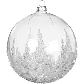 Clear Bead Sequined 5 Inch Glass Hanging Christmas Ball Ornament (1)