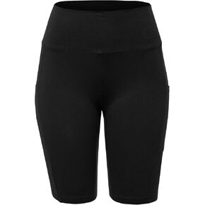 Women's Tummy Control High Waist Jersey Knit Bike Yoga Workout Shorts with Pockets