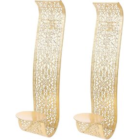 2 قطعة حامل شموع مثبت على الحائط ديكور ذهبي عمود حامل شموع ديكور للرف شمعة عتيقة شمعدانات جدارية أضواء حائط شمعدان مجموعة من حامل شموع مثبت على الحائط LED in Kuwait