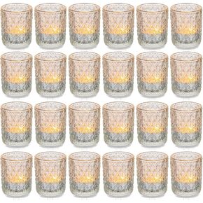Romadedi Votive Tealight Candle Holder - Set of 12 Glass Tea Light Holders Bulk Table Centerpiece for Tea Light Candles Wedding Party Decoration Christmas Home Decor