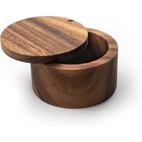 Ironwood Gourmet Double Layer Swivel Salt Cellar Box, Acacia Wood