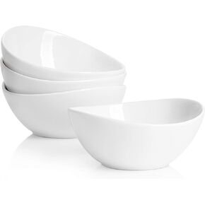 Sweese 5 Inch Porcelain 10 oz Bowls Set of 4, for Dessert | Ice cream | Soup | Rice | Fruits | Small Portions - Microwave, Dishwasher, and Oven Safe - White