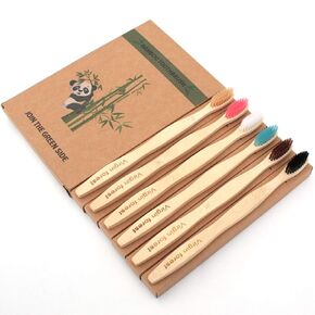 Virgin Forest Bamboo Toothbrushes, Eco-Friendly Soft Bristles Toothbrush, Biodegradable Wood Toothbrush Set of 6